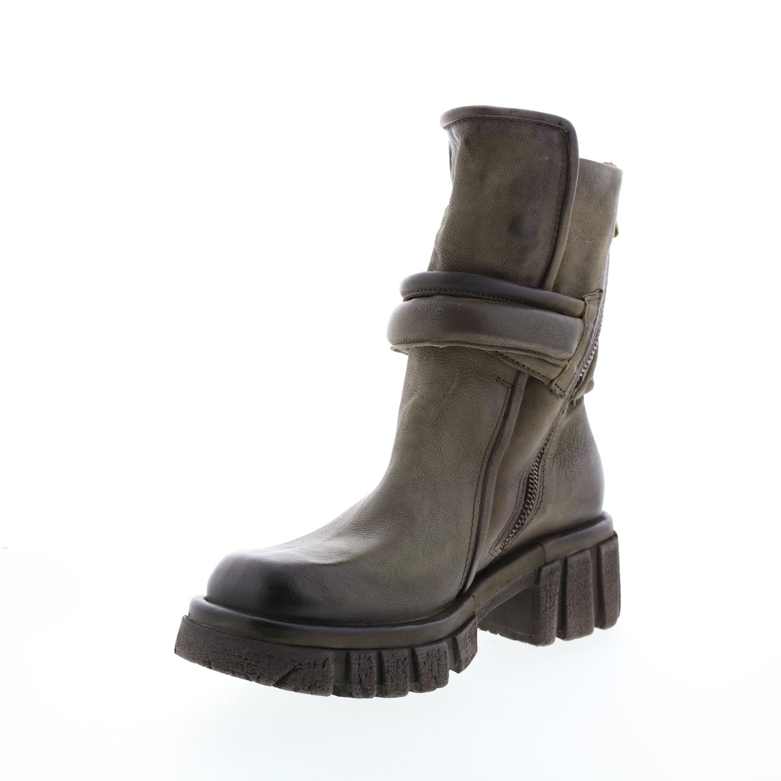 Hersh A82206-301 Womens Green Leather Zipper Casual Dress Boots
