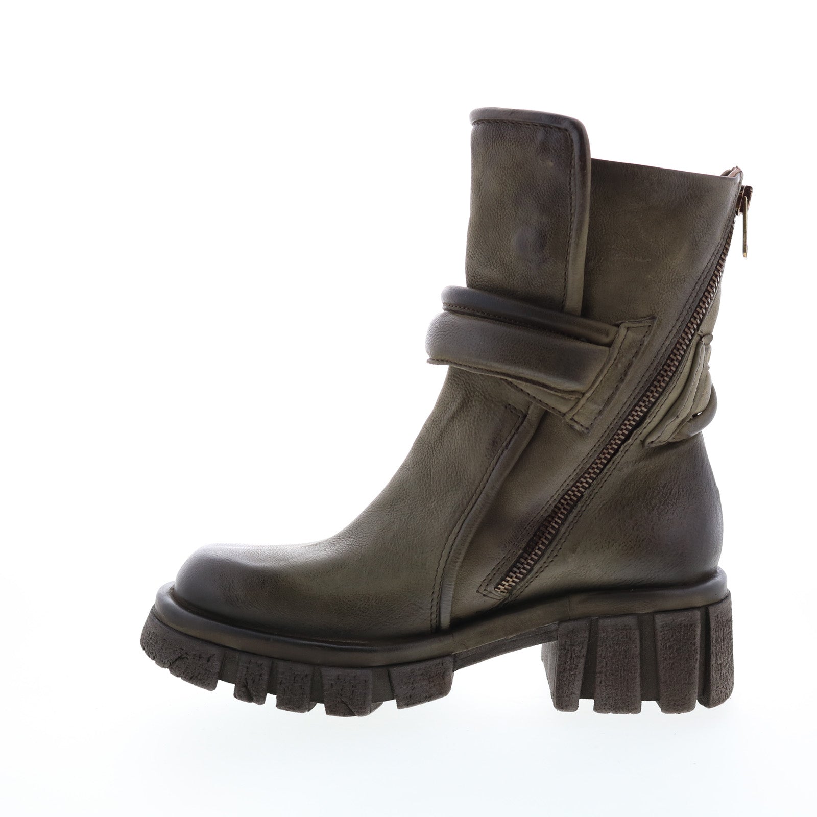 Hersh A82206-301 Womens Green Leather Zipper Casual Dress Boots