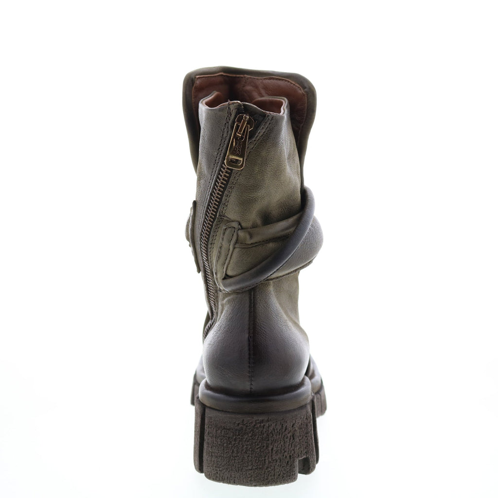 Hersh A82206-301 Womens Green Leather Zipper Casual Dress Boots
