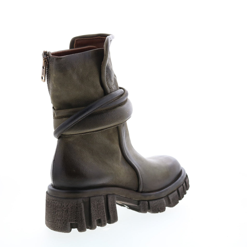 Hersh A82206-301 Womens Green Leather Zipper Casual Dress Boots