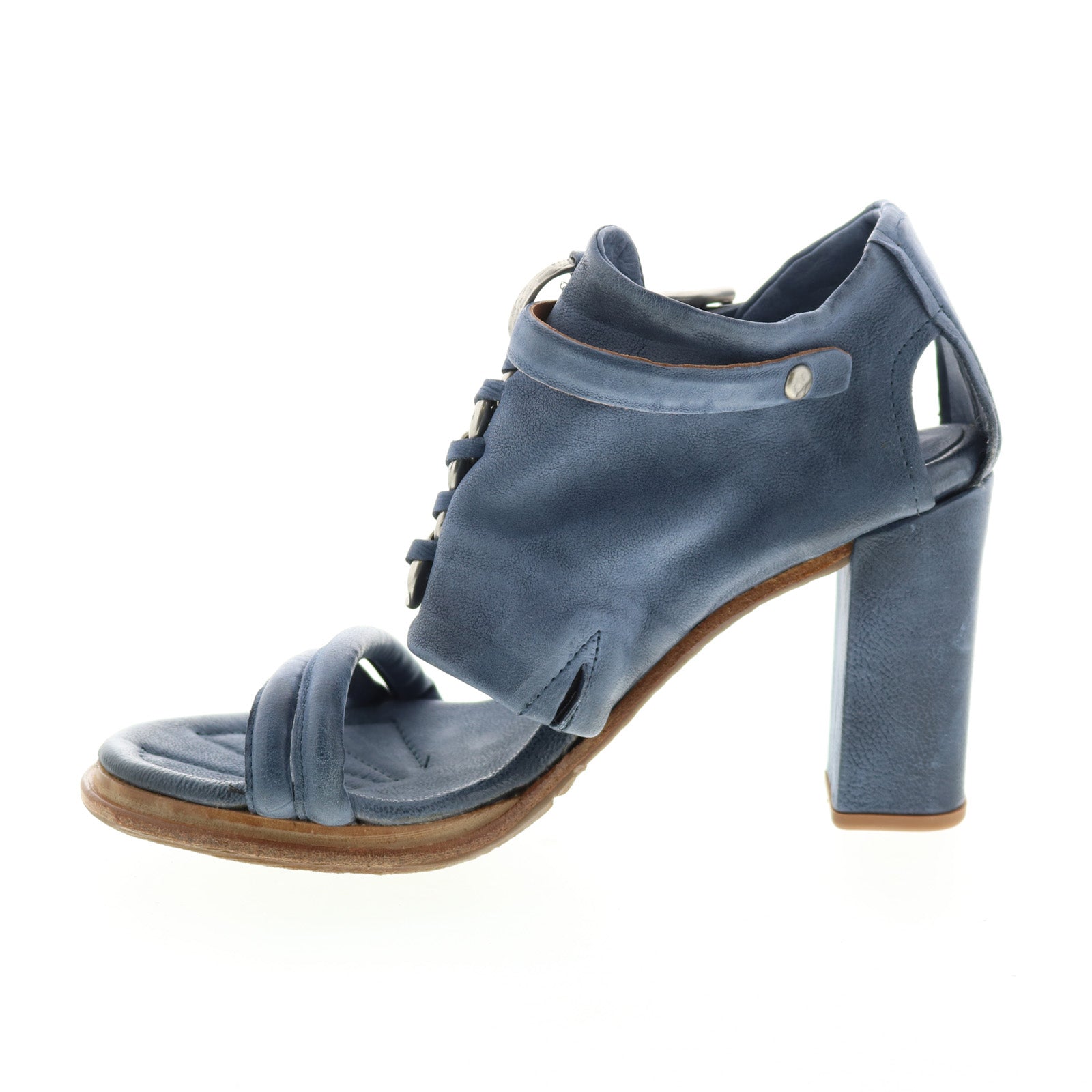 Bray A85005-101 Womens Blue Leather Hook & Loop Block Heels Shoes
