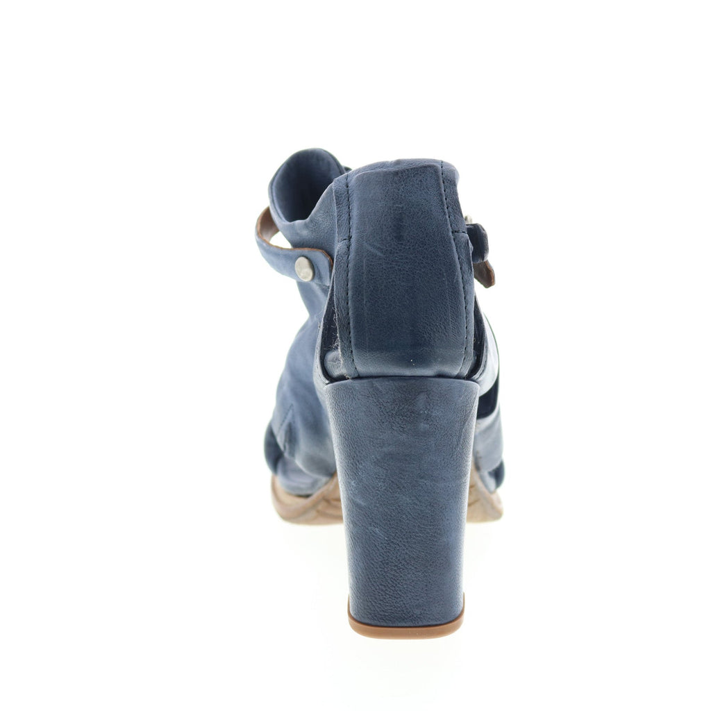 Bray A85005-101 Womens Blue Leather Hook & Loop Block Heels Shoes
