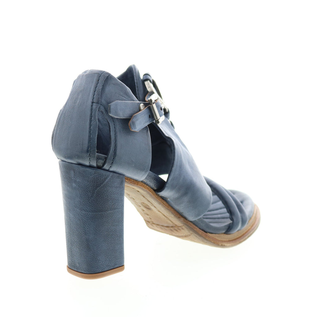 Bray A85005-101 Womens Blue Leather Hook & Loop Block Heels Shoes