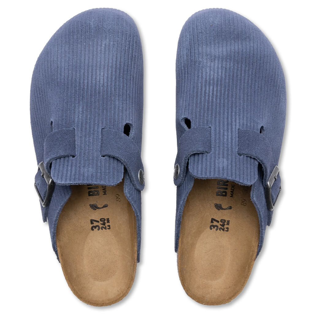 Womens Narrow Boston Suede Embossed Indigo Blue