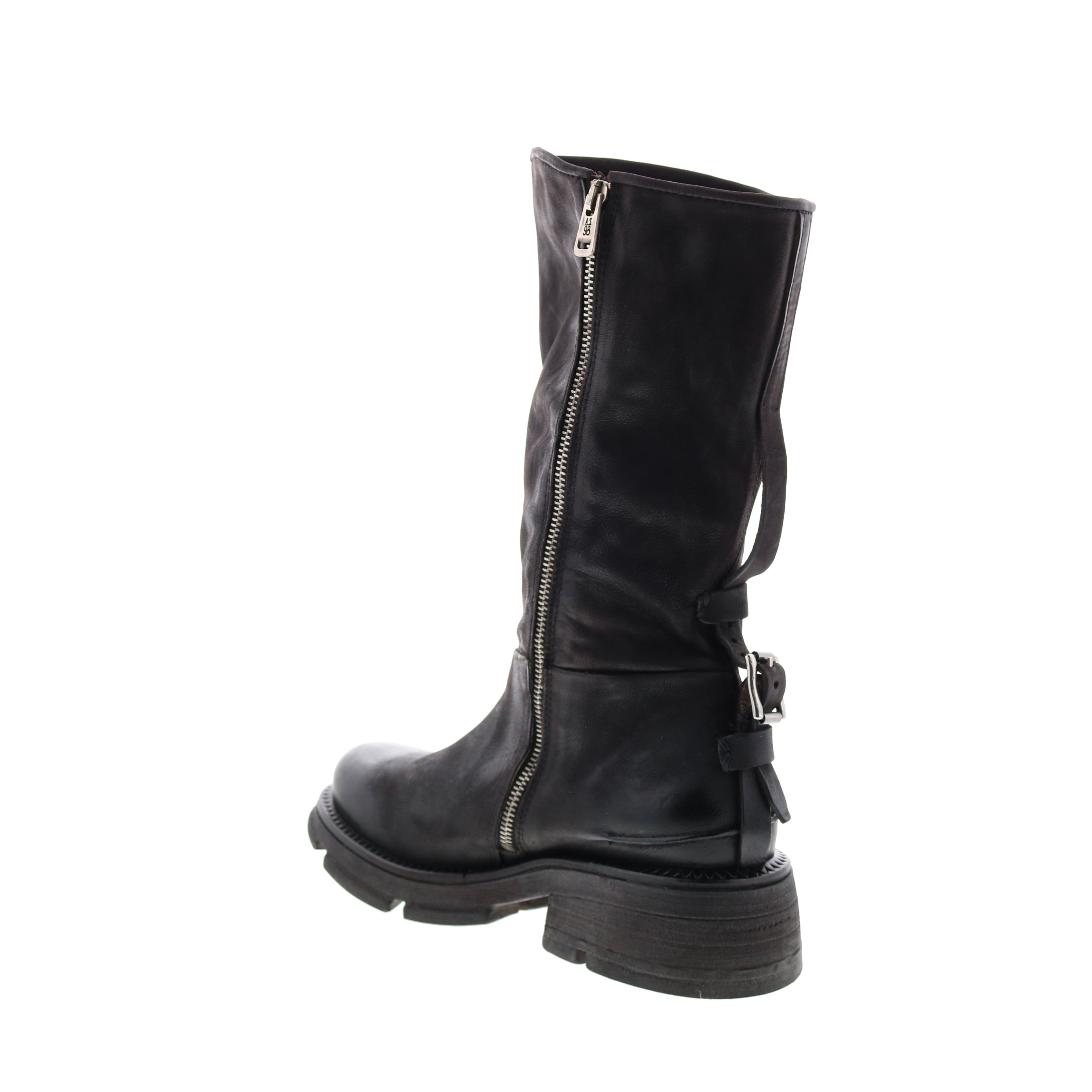 Lexington A94307-201 Womens Black Leather Zipper Mid Calf Boots