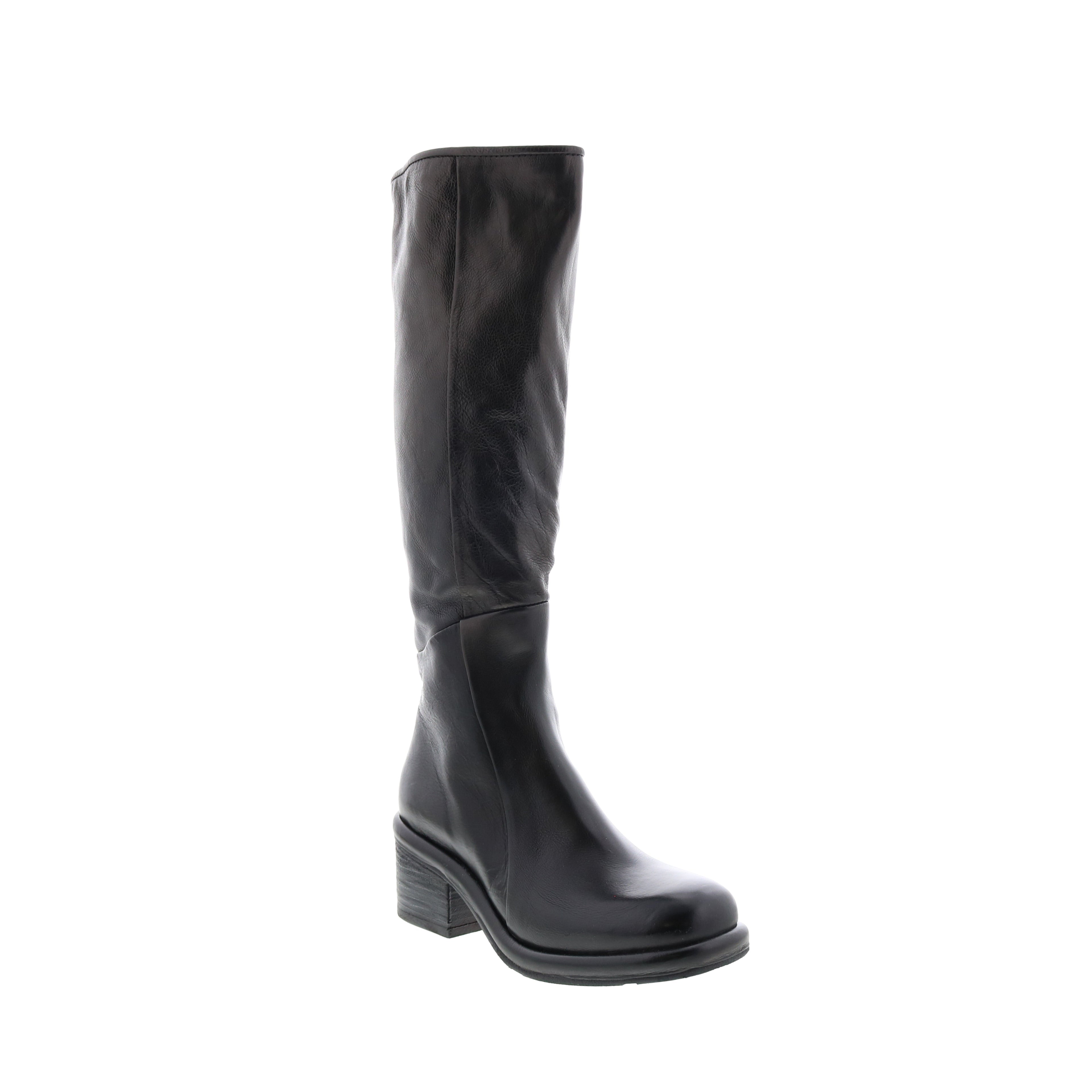 Lynton A95305-201 Womens Black Leather Zipper Knee High Boots