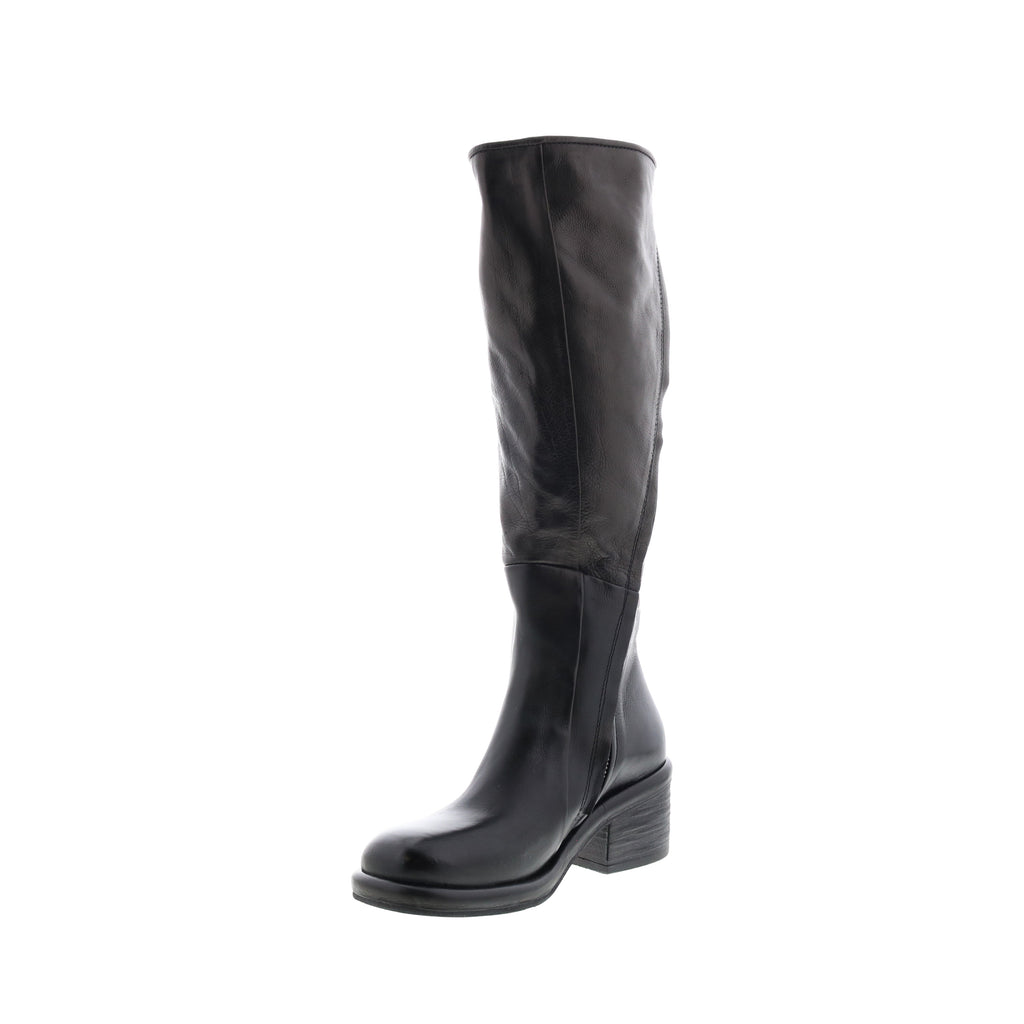 Lynton A95305-201 Womens Black Leather Zipper Knee High Boots
