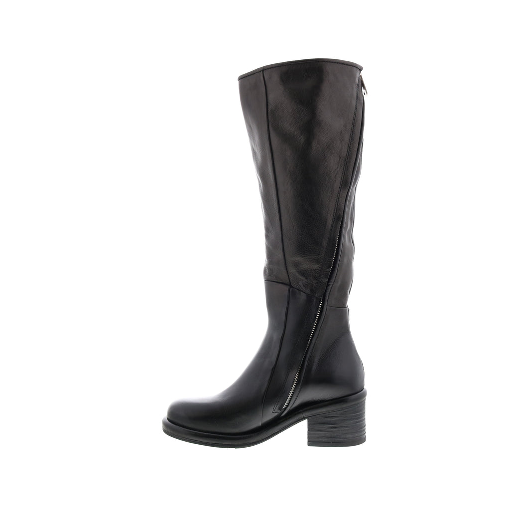 Lynton A95305-201 Womens Black Leather Zipper Knee High Boots