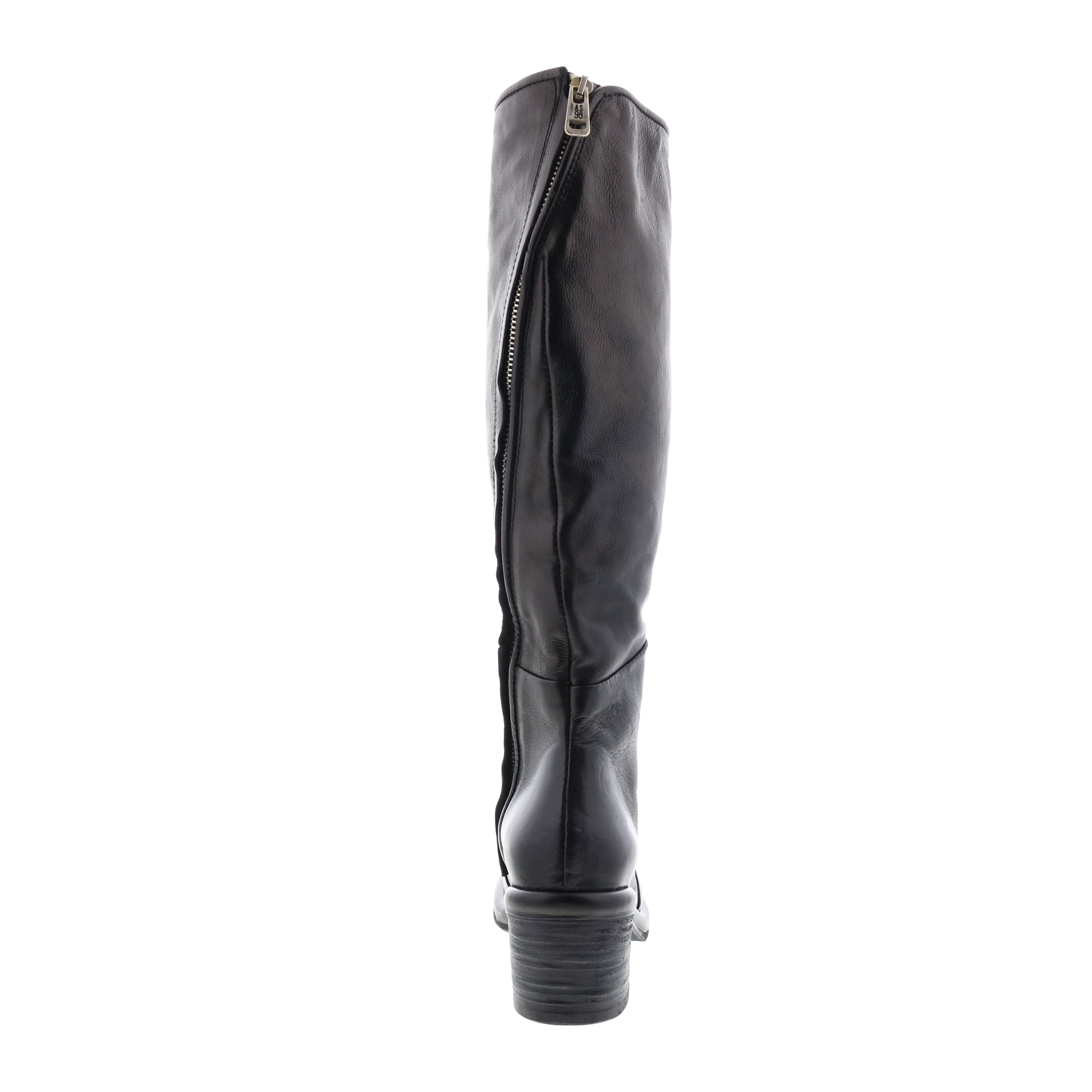Lynton A95305-201 Womens Black Leather Zipper Knee High Boots