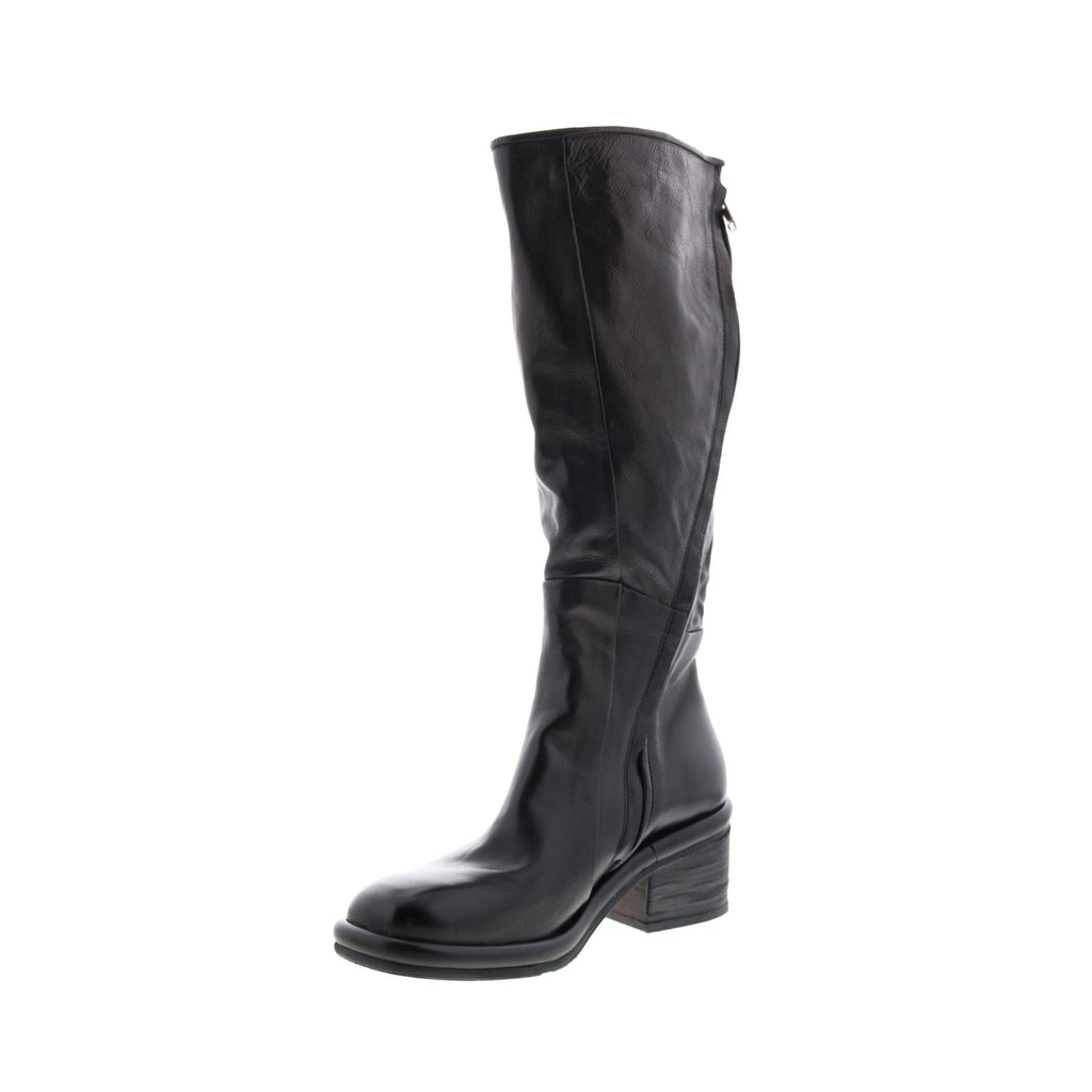 Lynton A95305-101 Womens Black Leather Zipper Knee High Boots