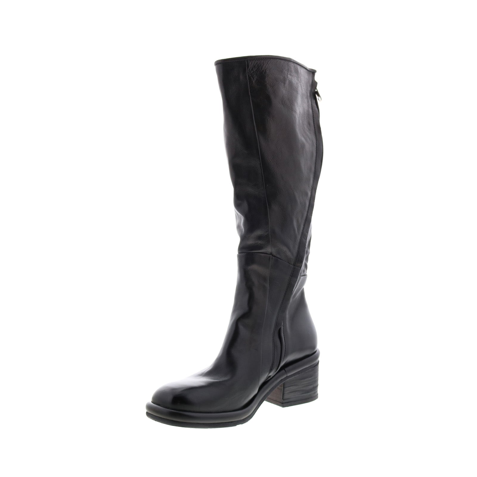 Lynton A95305-101 Womens Black Leather Zipper Knee High Boots
