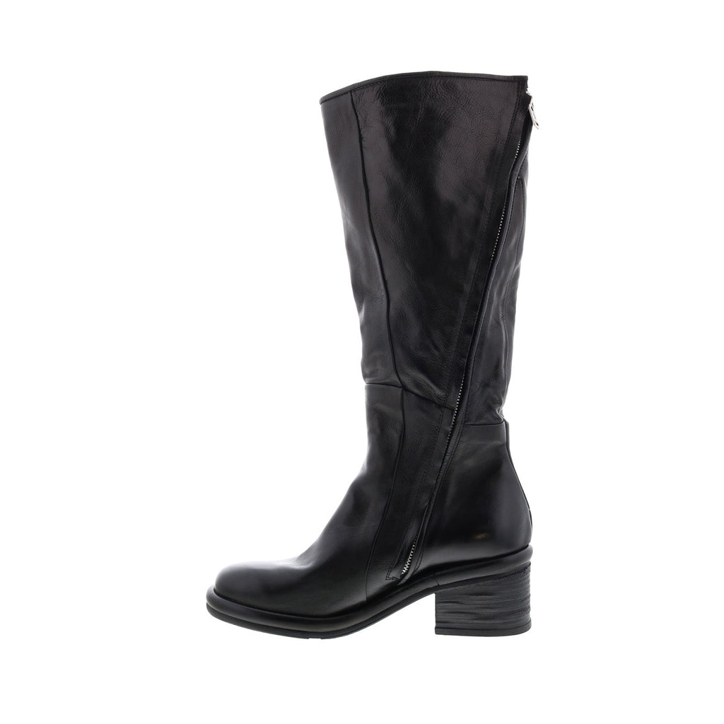 Lynton A95305-101 Womens Black Leather Zipper Knee High Boots
