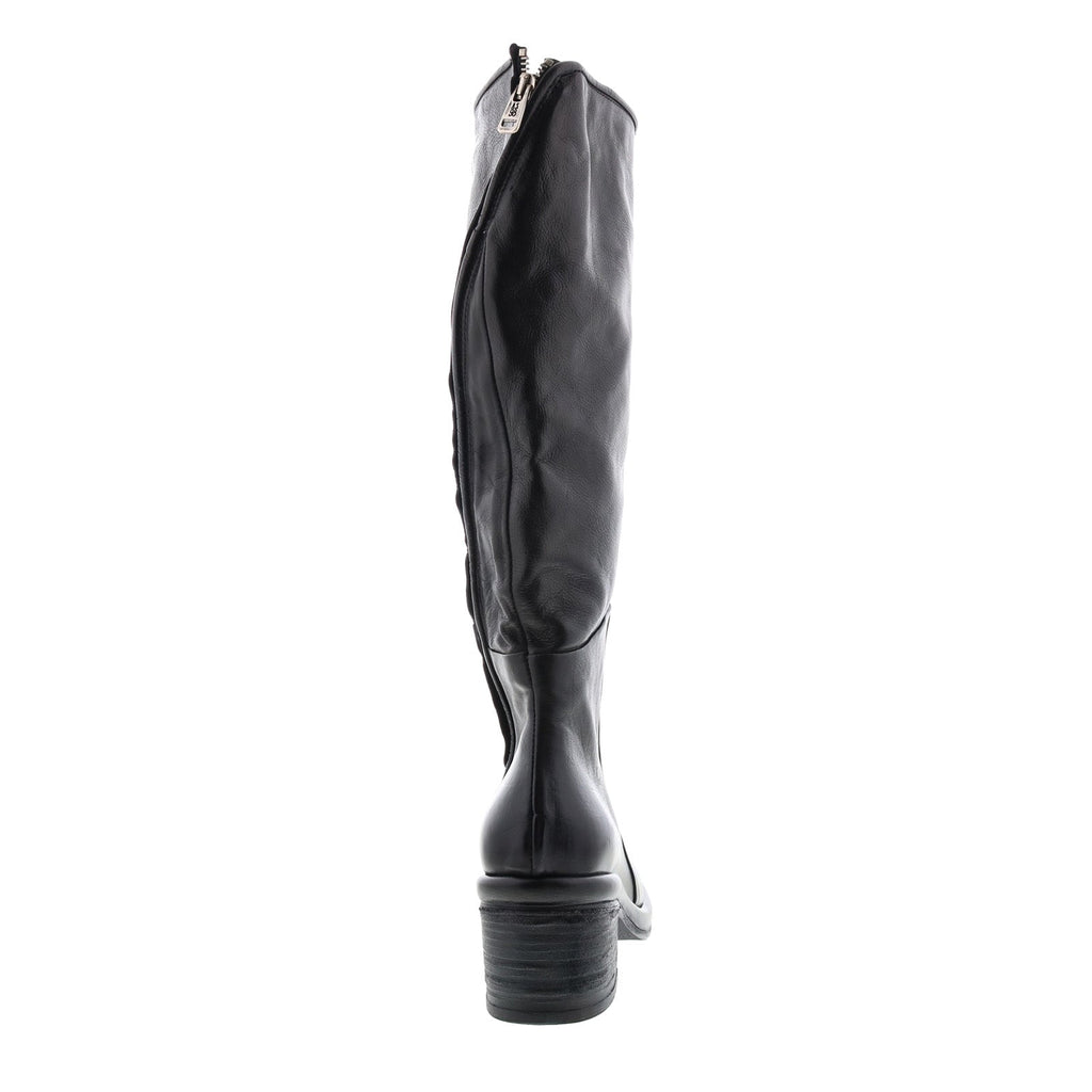 Lynton A95305-101 Womens Black Leather Zipper Knee High Boots