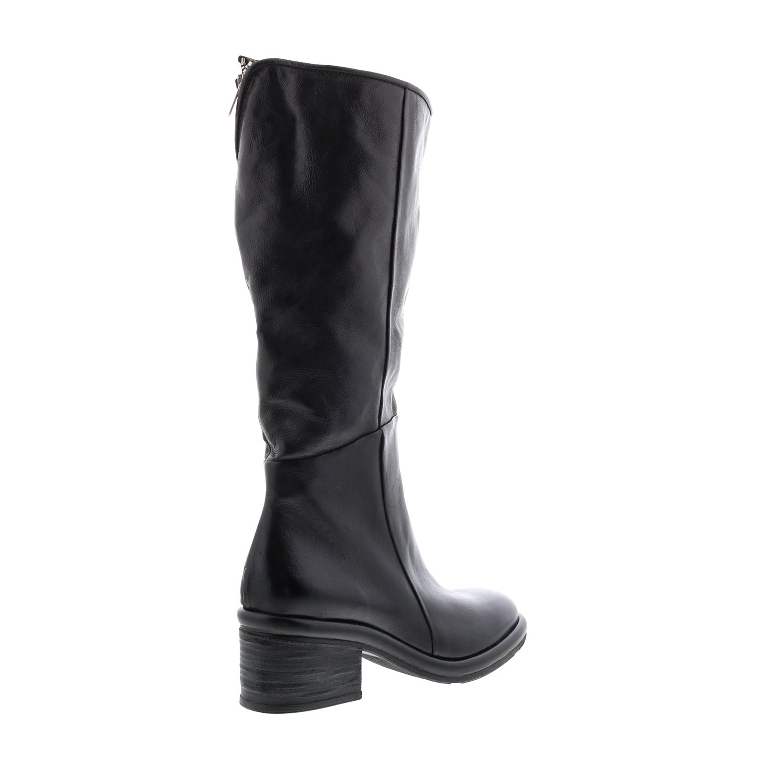 Lynton A95305-101 Womens Black Leather Zipper Knee High Boots