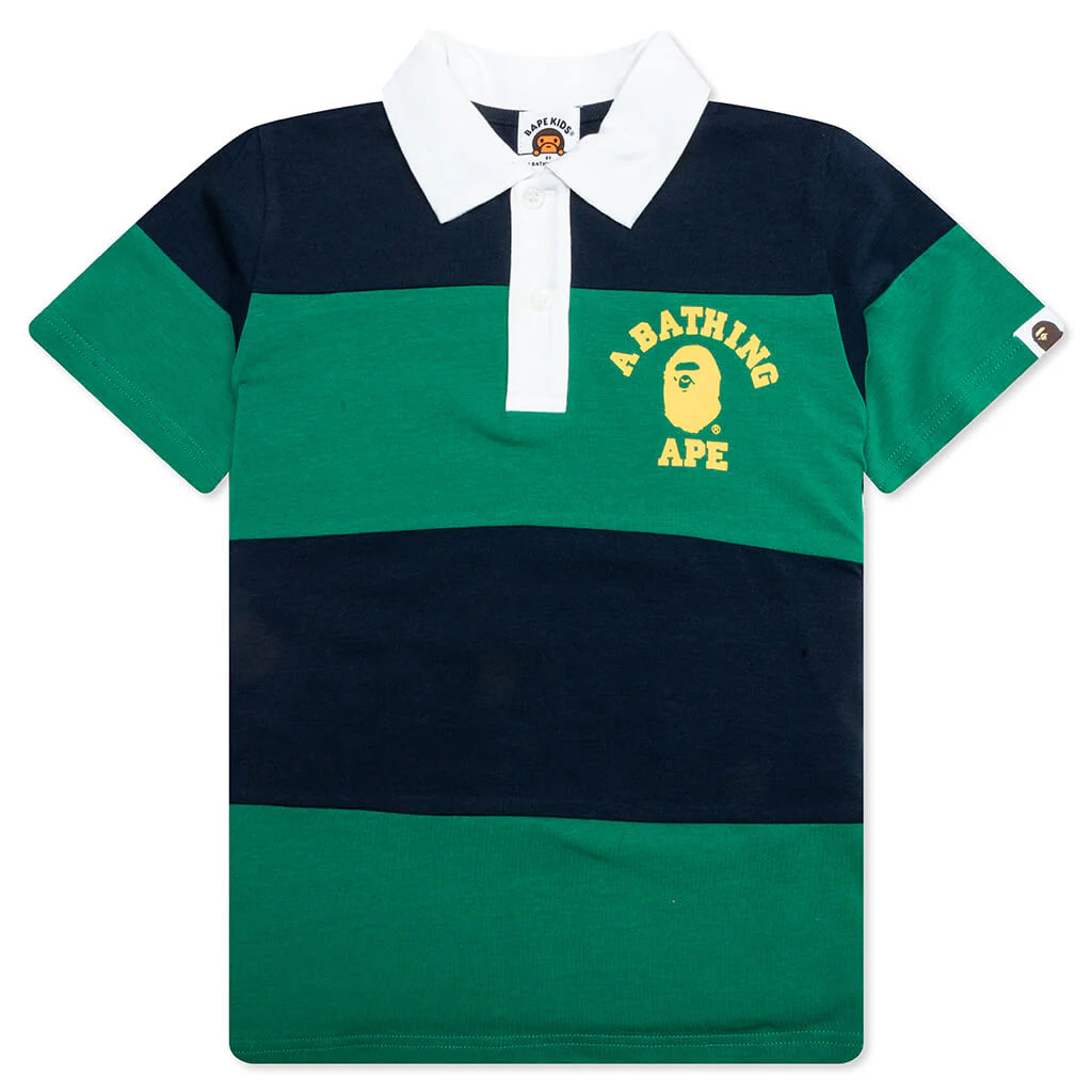 Kids College Panel Stripe Polo Shirt Navy