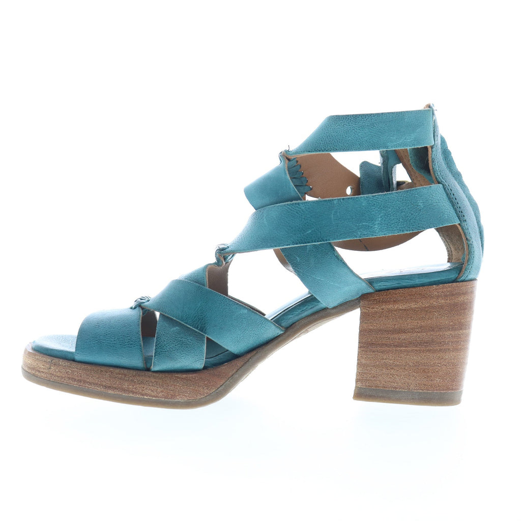 Alfred Womens Blue Leather Hook & Loop Heeled Sandals Shoes