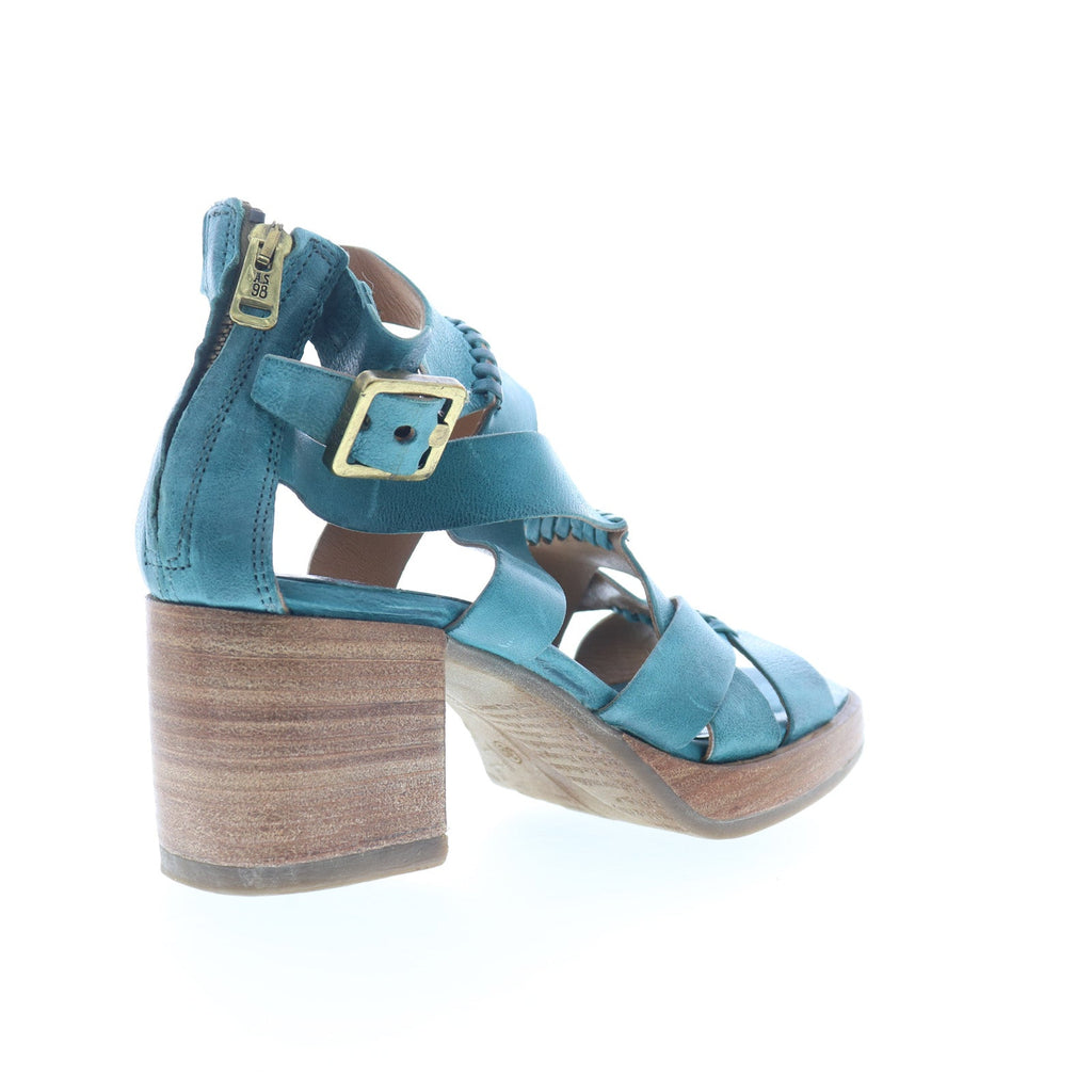 Alfred Womens Blue Leather Hook & Loop Heeled Sandals Shoes