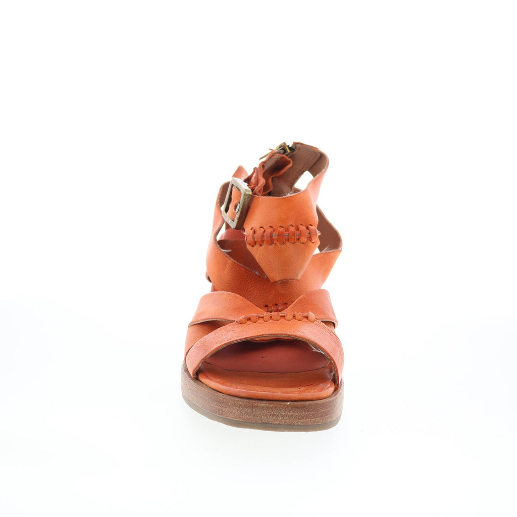 Alfred Womens Orange Leather Hook & Loop Heeled Sandals Shoes