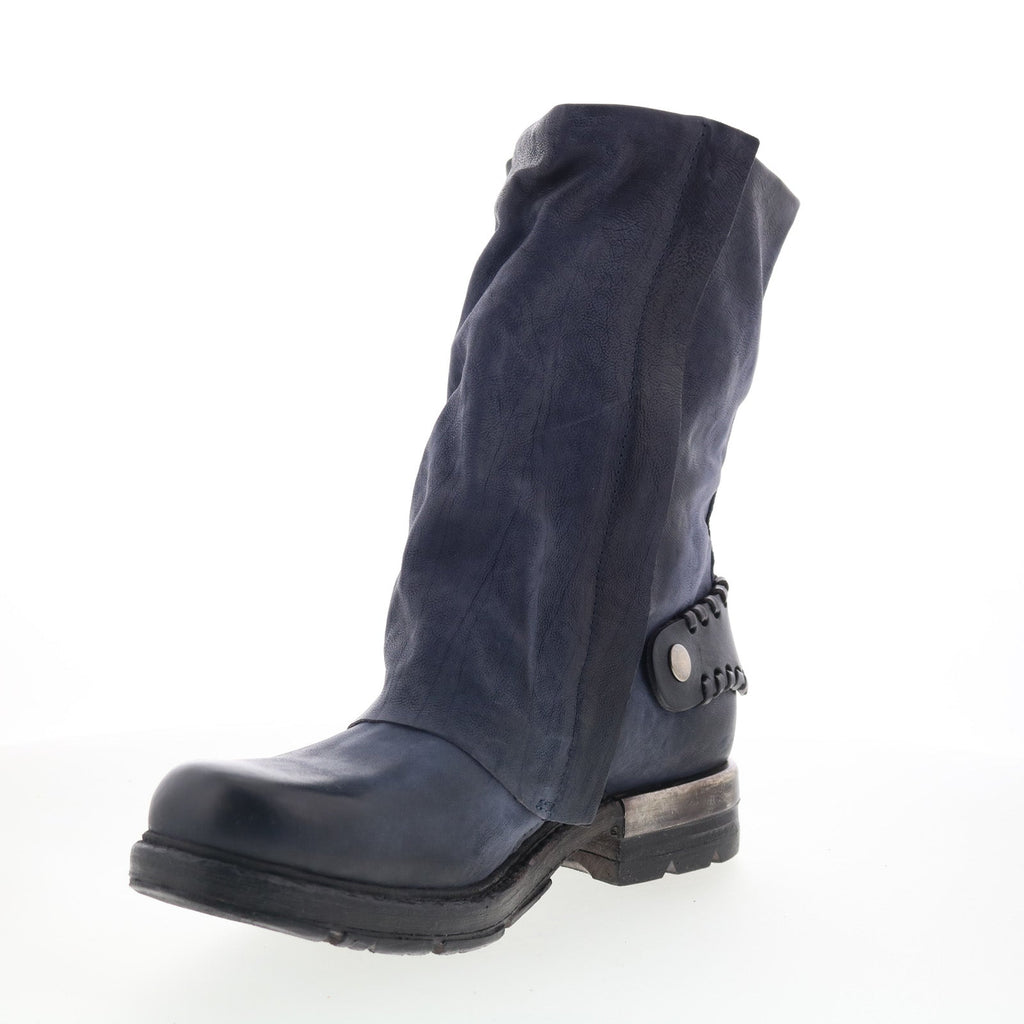 Archibald Womens Blue Leather Zipper Casual Dress Boots