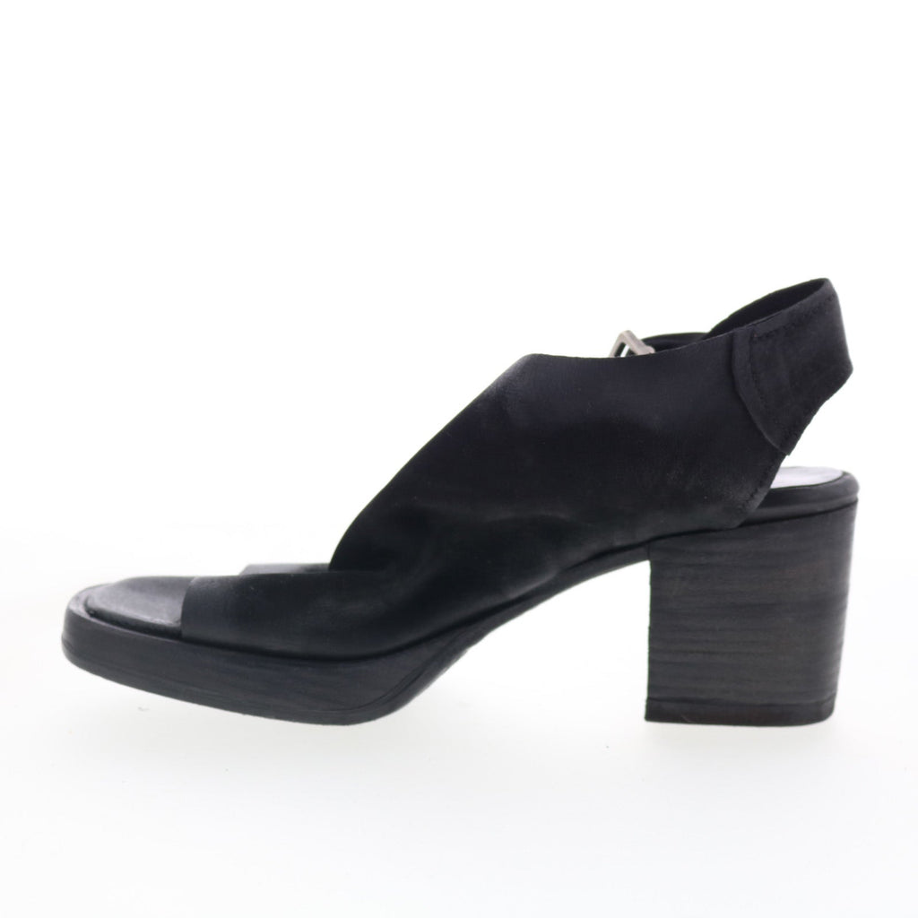 Aston Womens Black Leather Hook & Loop Heeled Sandals Shoes