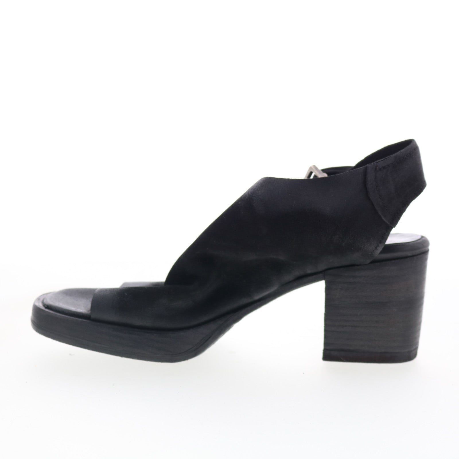 Aston Womens Black Leather Hook & Loop Heeled Sandals Shoes