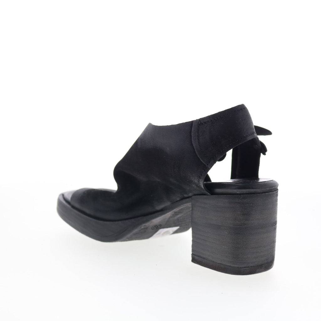 Aston Womens Black Leather Hook & Loop Heeled Sandals Shoes