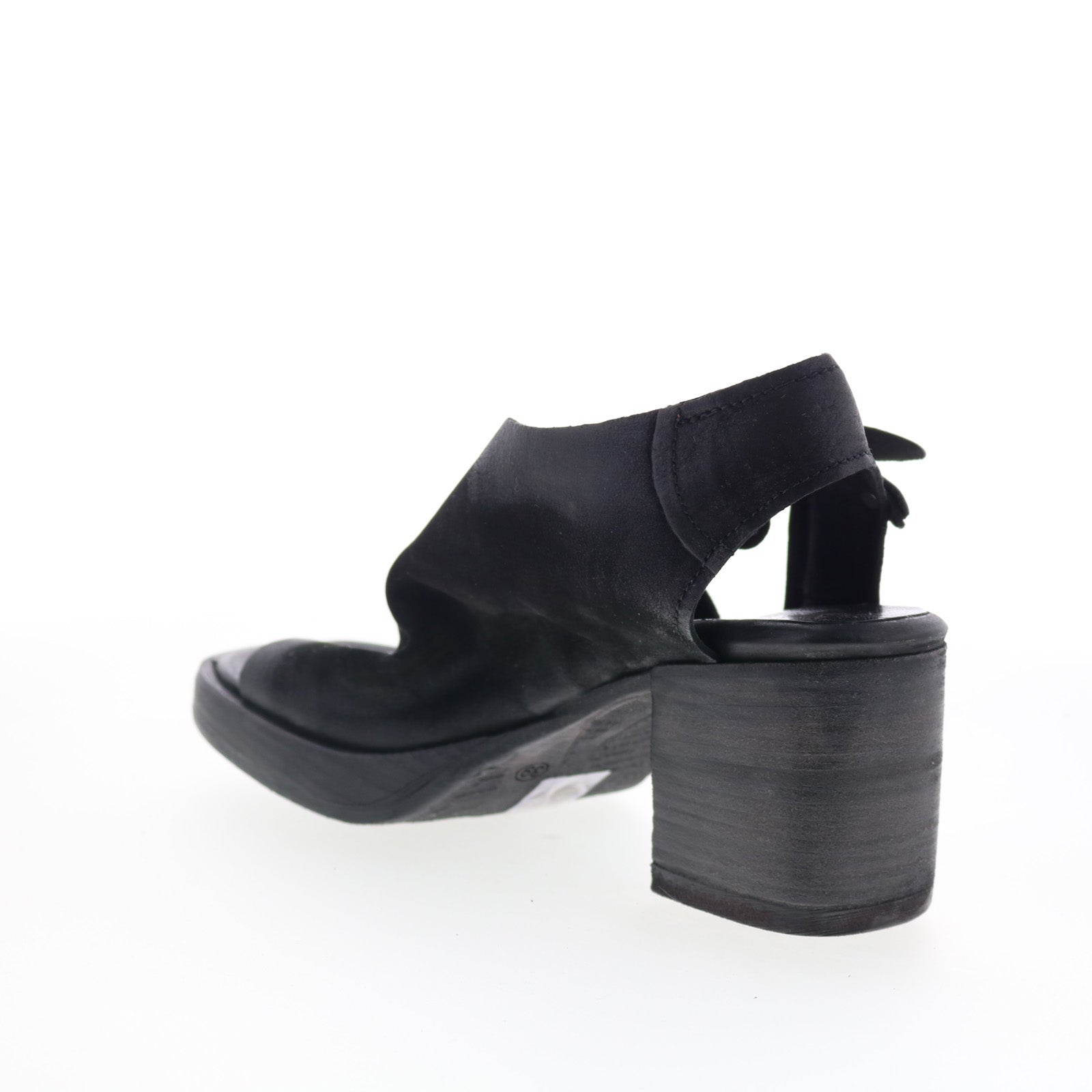 Aston Womens Black Leather Hook & Loop Heeled Sandals Shoes