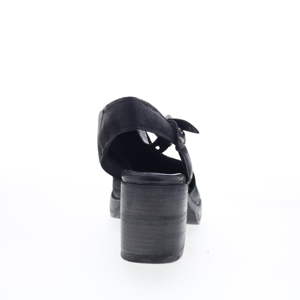 Aston Womens Black Leather Hook & Loop Heeled Sandals Shoes