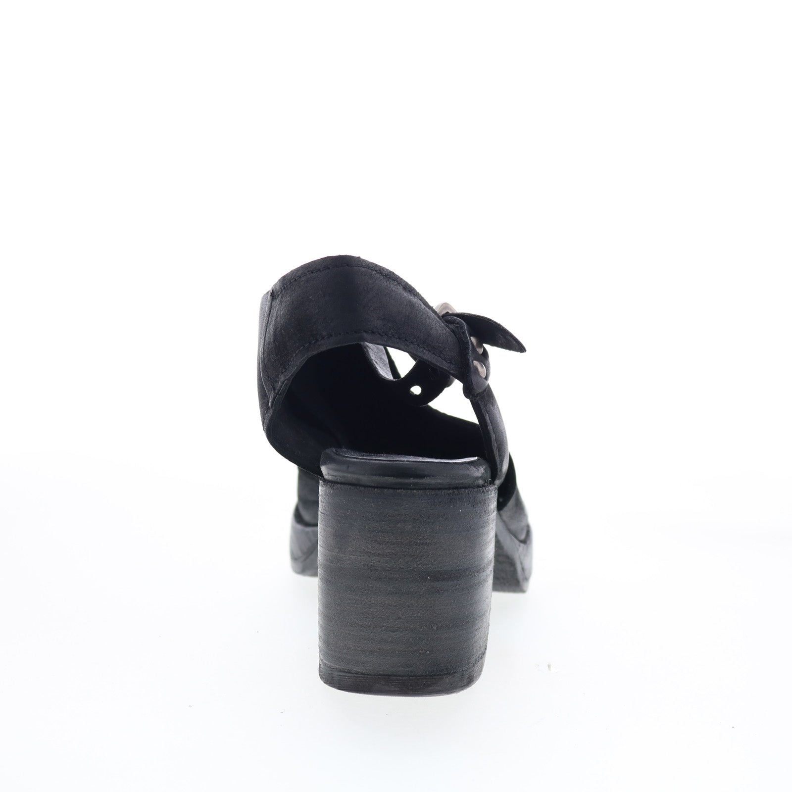 Aston Womens Black Leather Hook & Loop Heeled Sandals Shoes