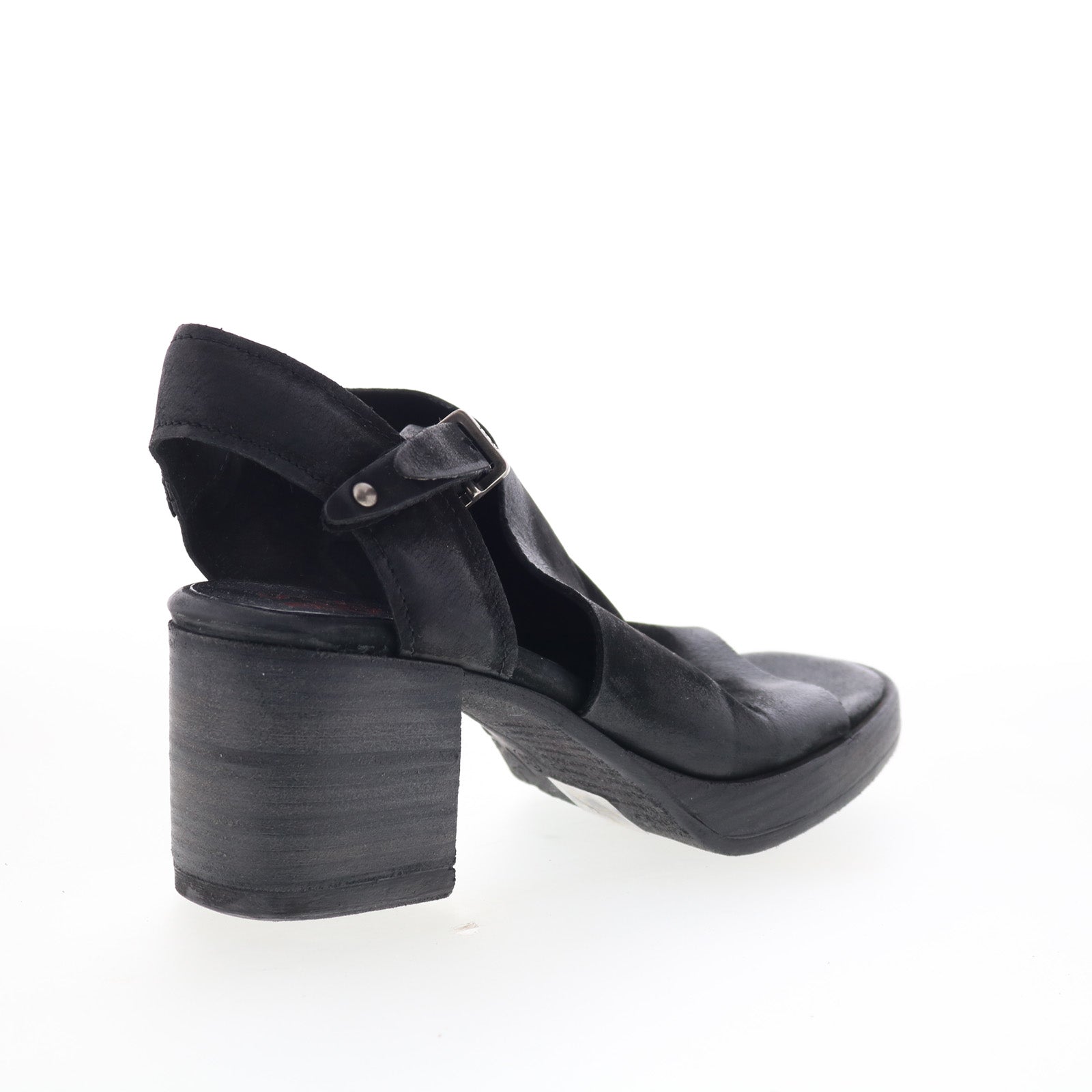 Aston Womens Black Leather Hook & Loop Heeled Sandals Shoes