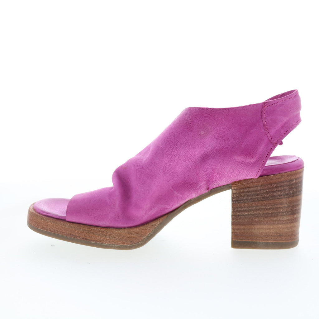 Aston Womens Purple Leather Hook & Loop Heeled Sandals Shoes