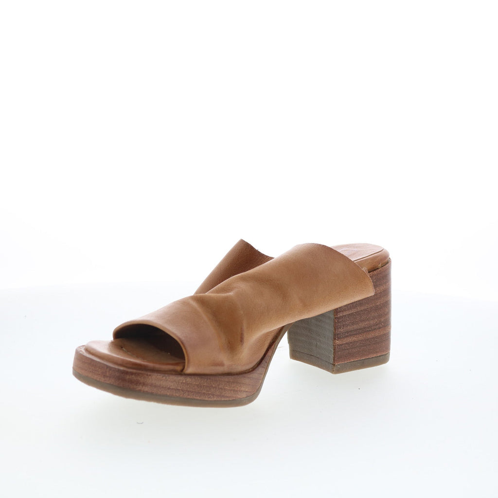 Audien Womens Brown Leather Slip On Heeled Sandals Shoes