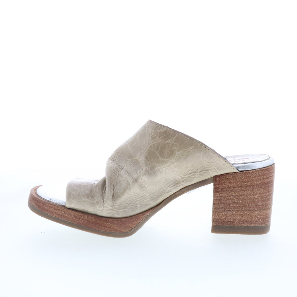 Audien Womens Beige Leather Slip On Heeled Sandals Shoes