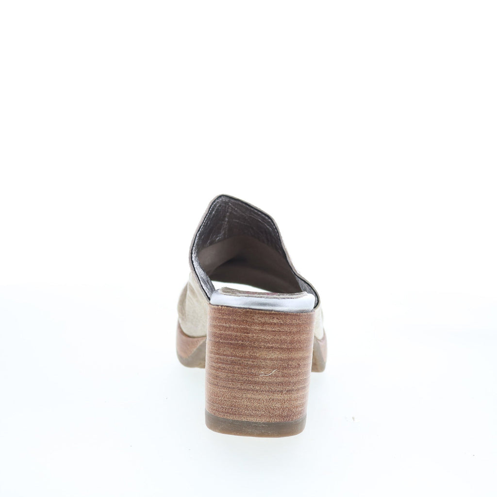 Audien Womens Beige Leather Slip On Heeled Sandals Shoes