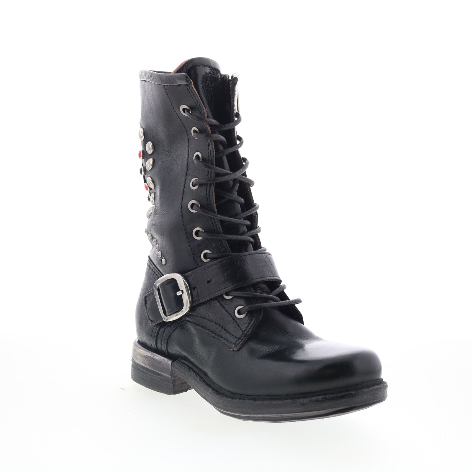 Austin Womens Black Leather Lace Up Casual Dress Boots