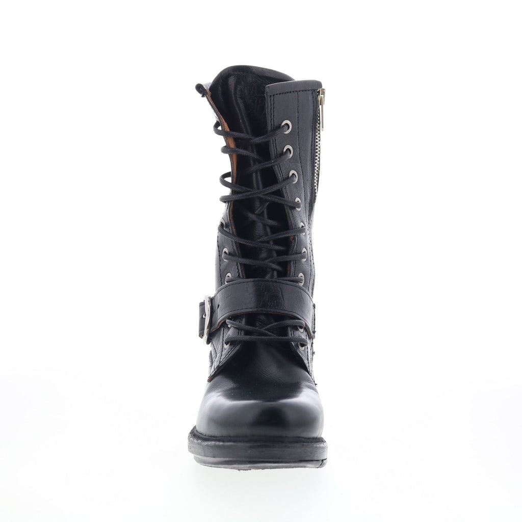 Austin Womens Black Leather Lace Up Casual Dress Boots