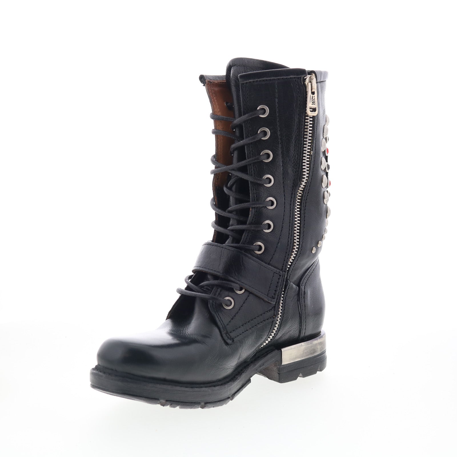 Austin Womens Black Leather Lace Up Casual Dress Boots