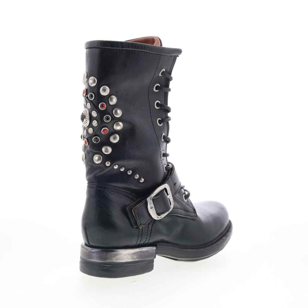 Austin Womens Black Leather Lace Up Casual Dress Boots