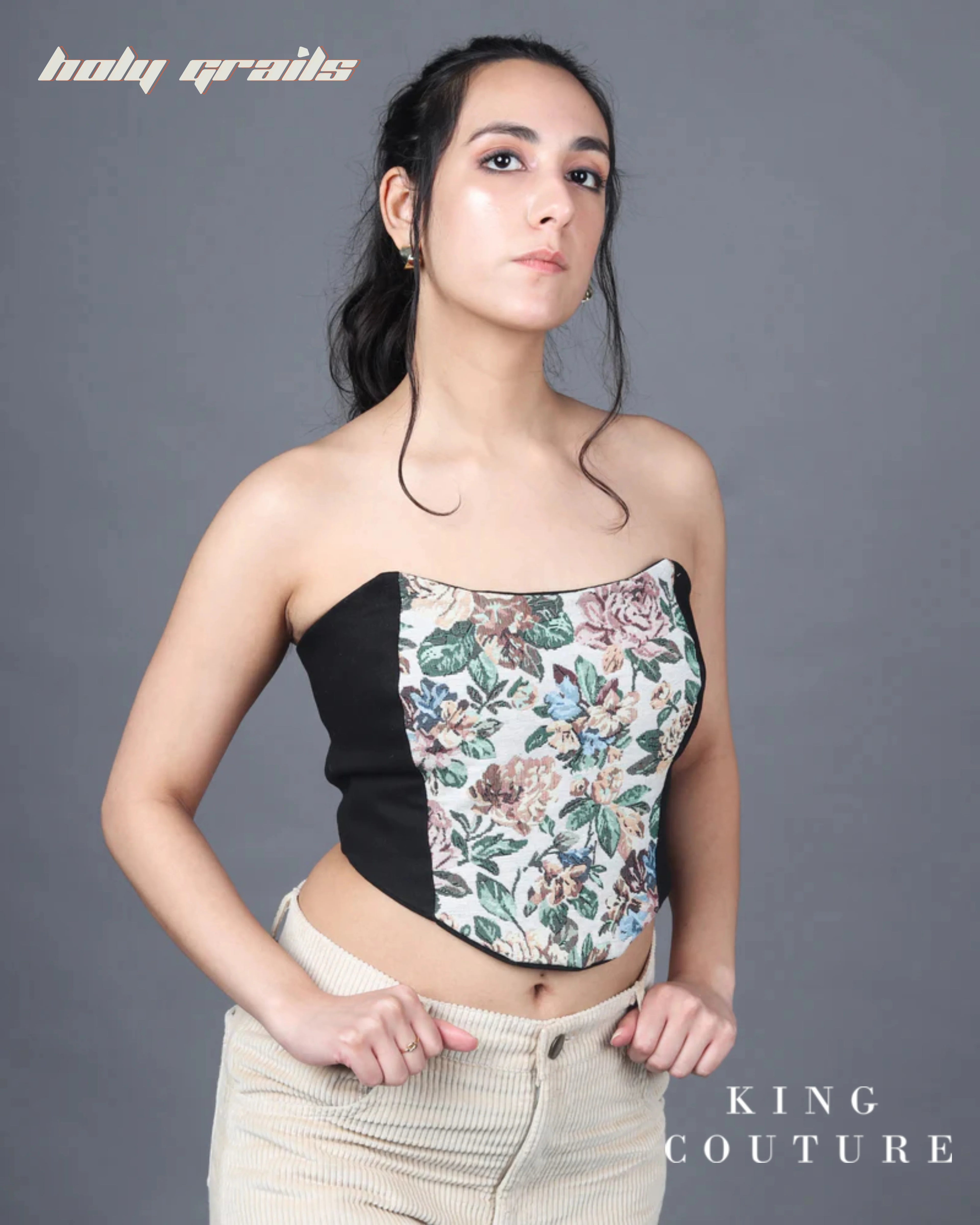 Grey Floral Jacquard Corset HG x King Couture