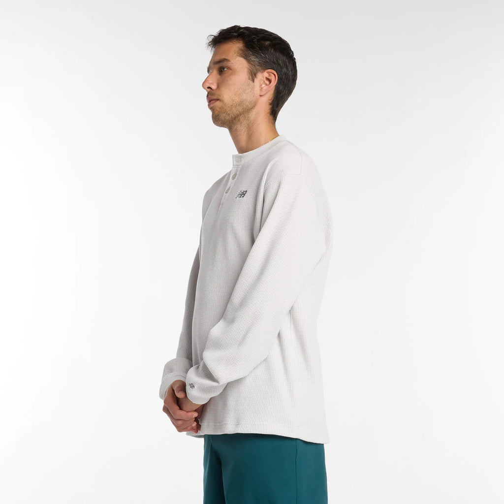 New Balance Numeric Waffle Knit Long Sleeve Henley Oatmeal