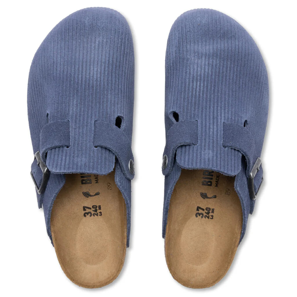 Wide Boston Suede Embossed Indigo Blue
