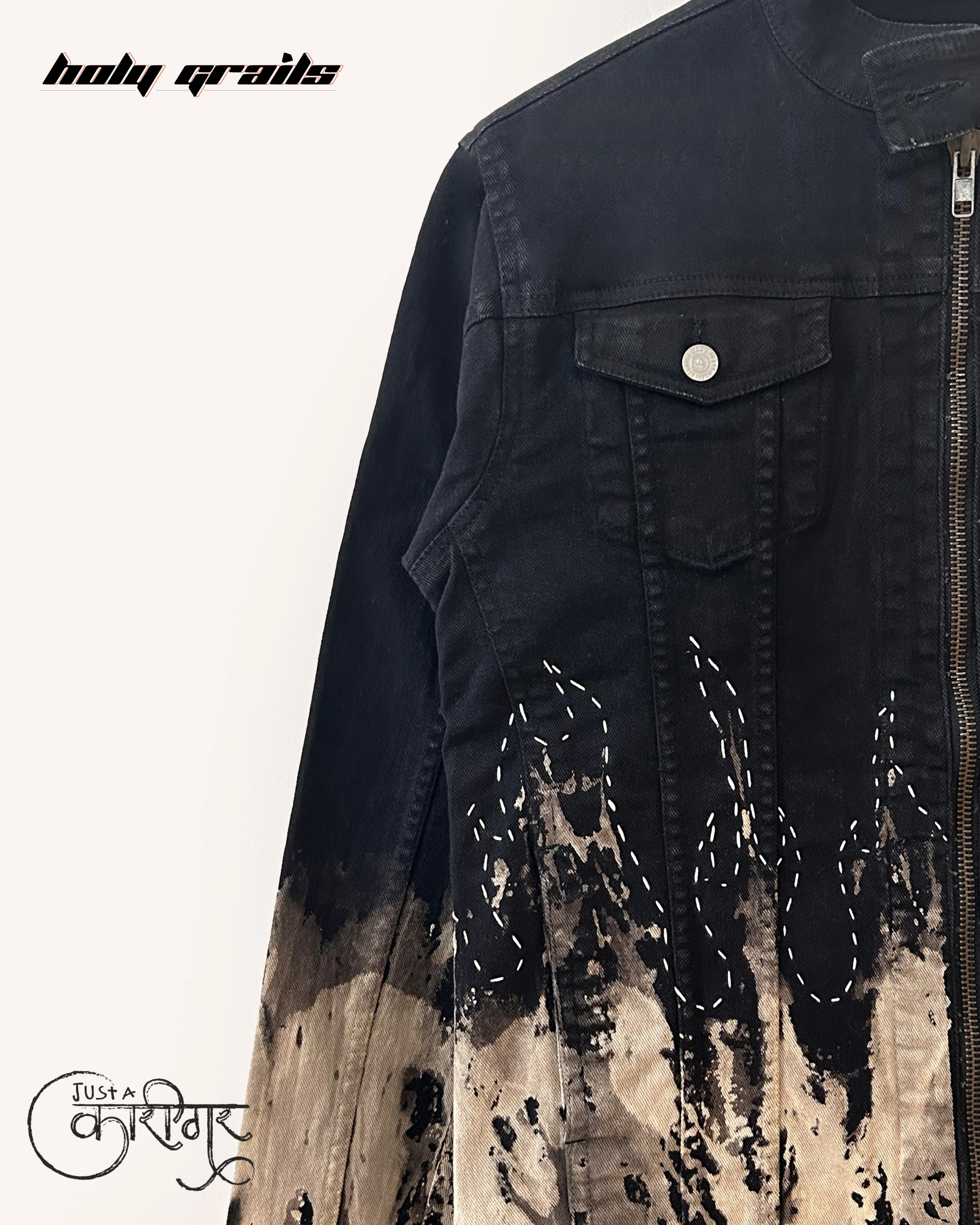 On Fire Black Denim Jacket HG x Just A Karigar