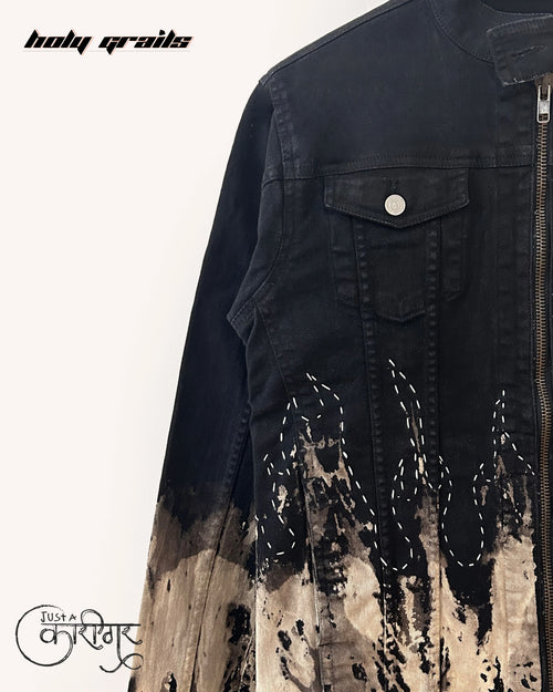 On Fire Black Denim Jacket HG x Just A Karigar