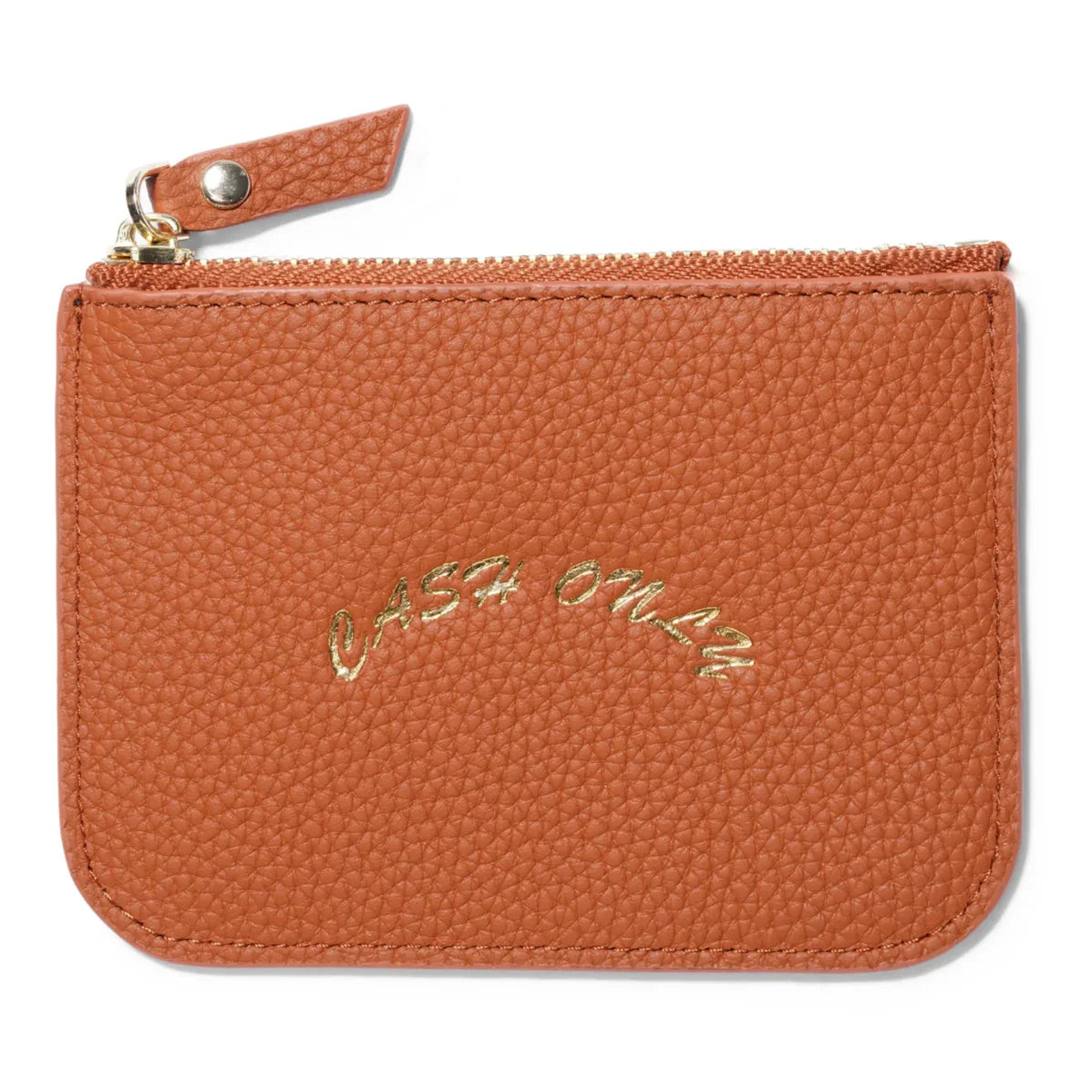 Cash Only Leather Zip Wallet Tan