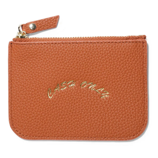 Cash Only Leather Zip Wallet Tan