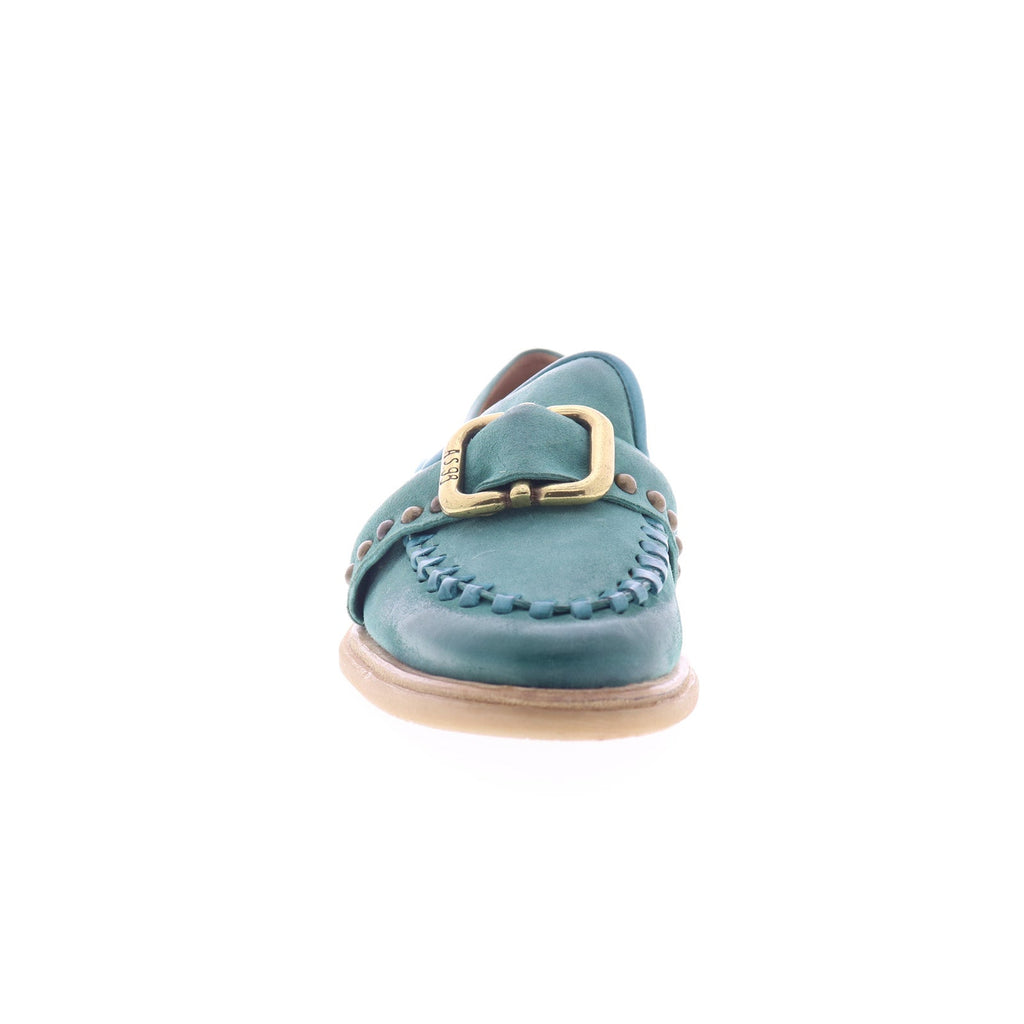 Tayte Womens Green Leather Hook & Loop Loafer Flats Shoes