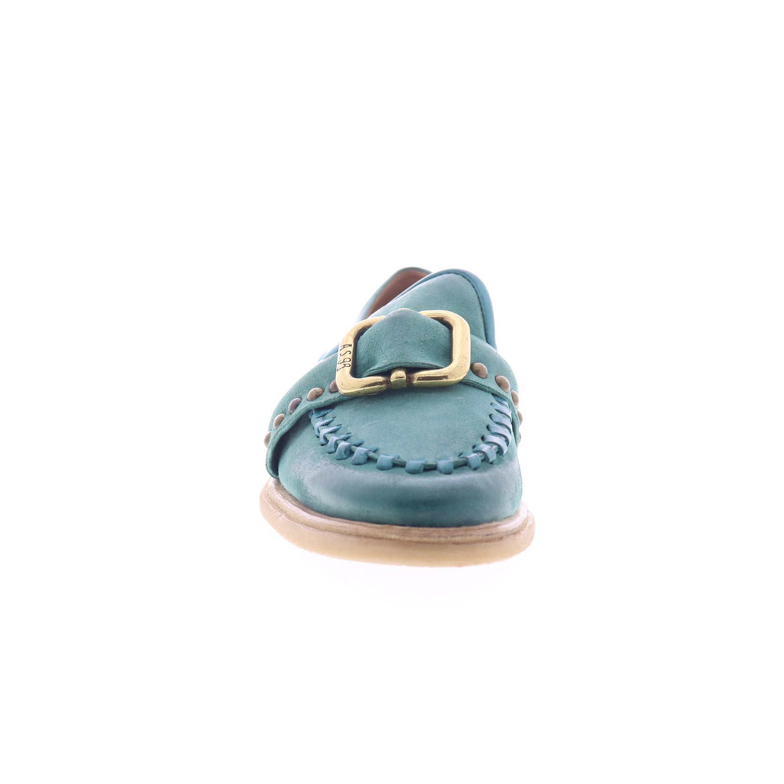 Tayte Womens Green Leather Hook & Loop Loafer Flats Shoes