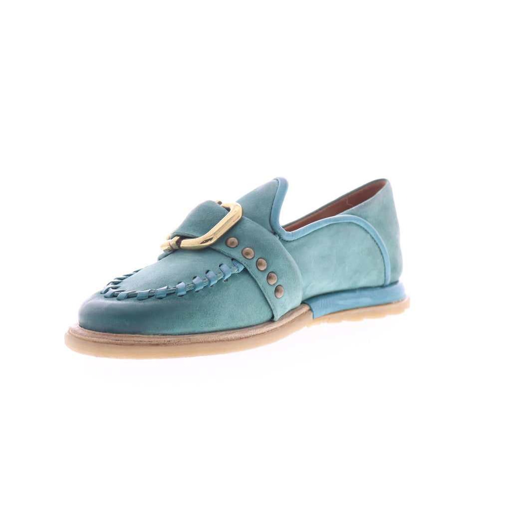 Tayte Womens Green Leather Hook & Loop Loafer Flats Shoes
