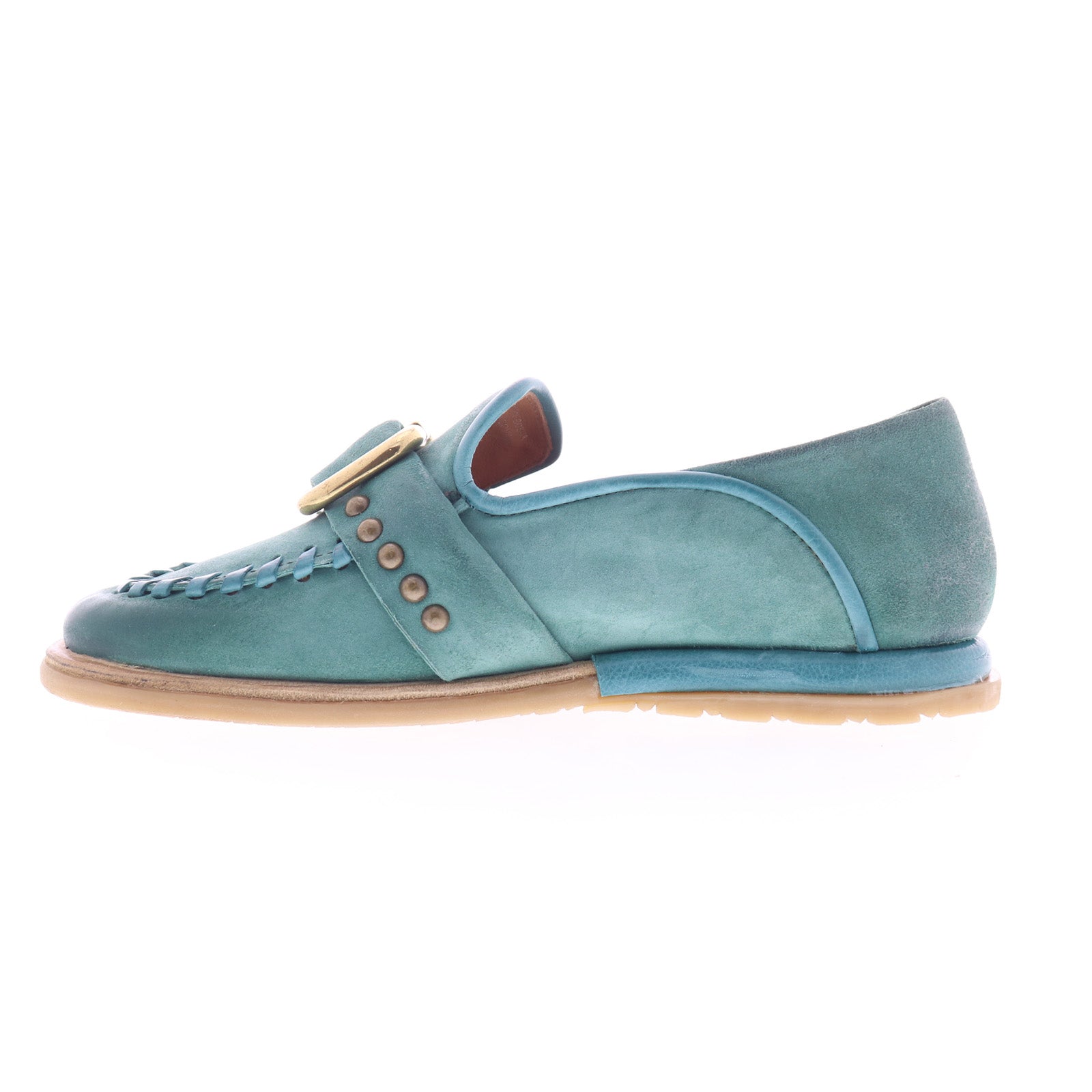 Tayte Womens Green Leather Hook & Loop Loafer Flats Shoes