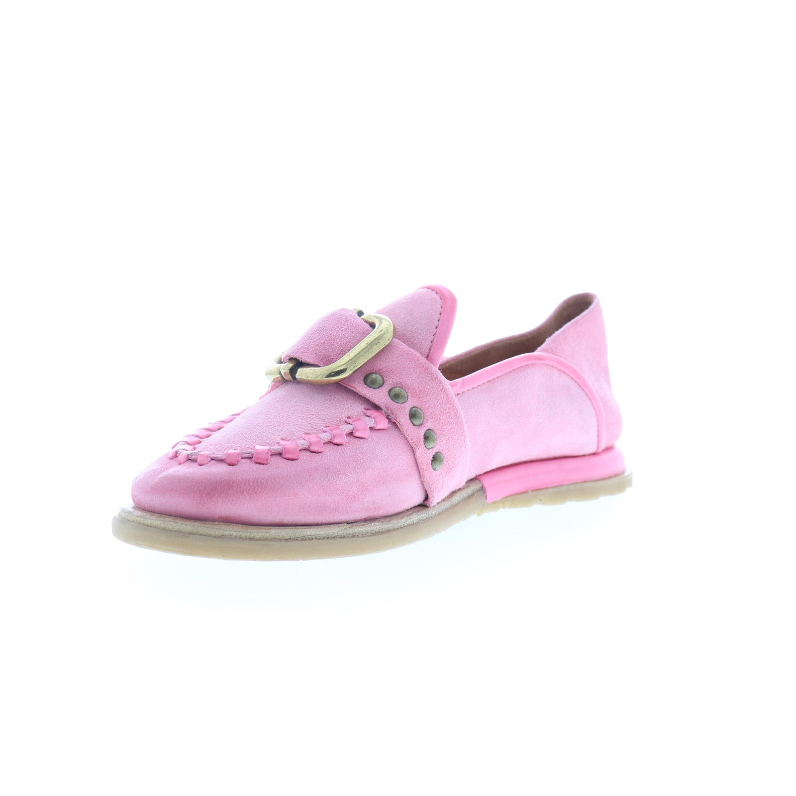 Tayte Womens Pink Leather Hook & Loop Loafer Flats Shoes